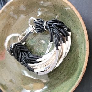 Chunky cord and silver statement bracelet